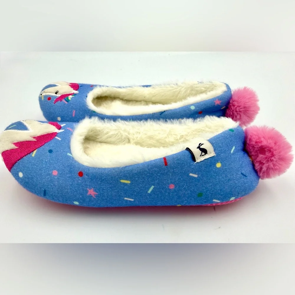 Joules Dreamer Slippers with Pony and Pink Pom Poms